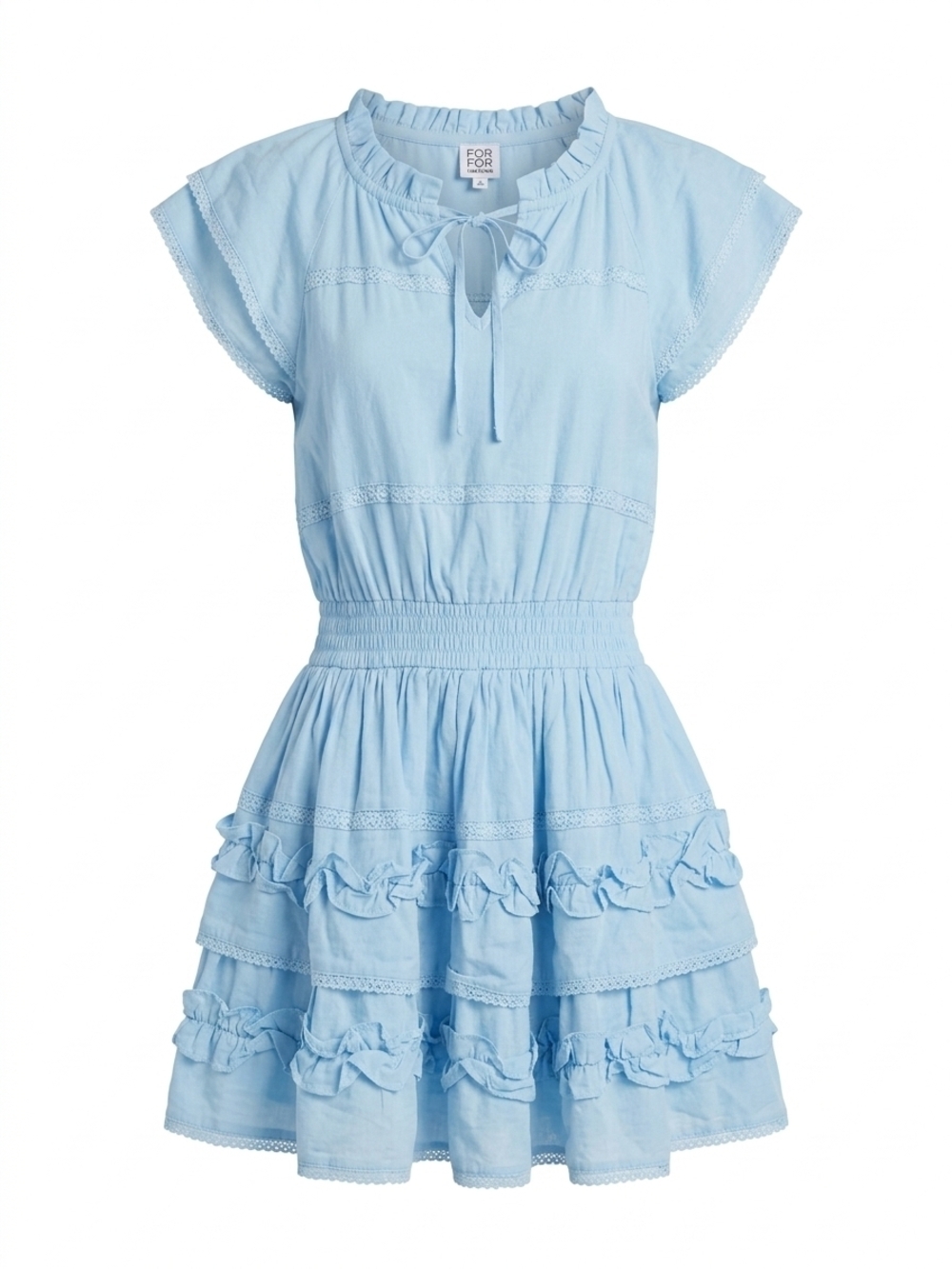 Cake for Dinner Blue Women's Loretta Lace Ruffle Mini Smocked Waist Dress XS
